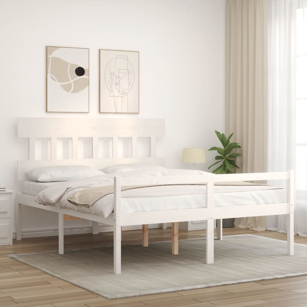 Krevet za starije s uzglavljem bijeli 160x200 cm masivnog drva