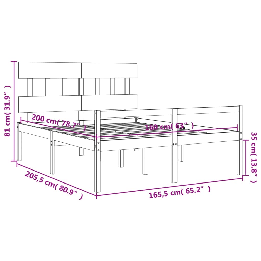 Krevet za starije s uzglavljem bijeli 160x200 cm masivnog drva