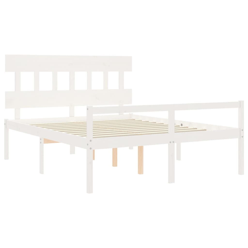 Krevet za starije s uzglavljem bijeli 160x200 cm masivnog drva