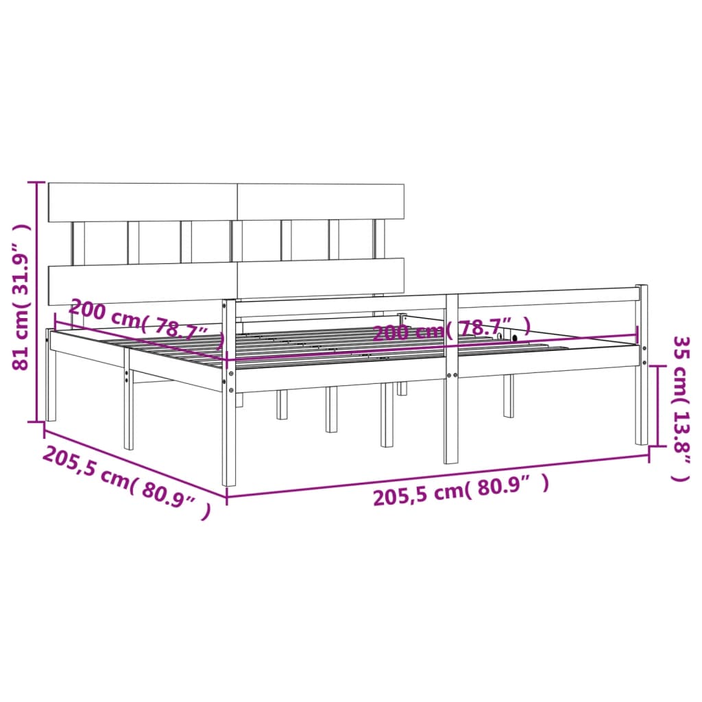 Krevet za starije s uzglavljem 200x200 cm od masivnog drva