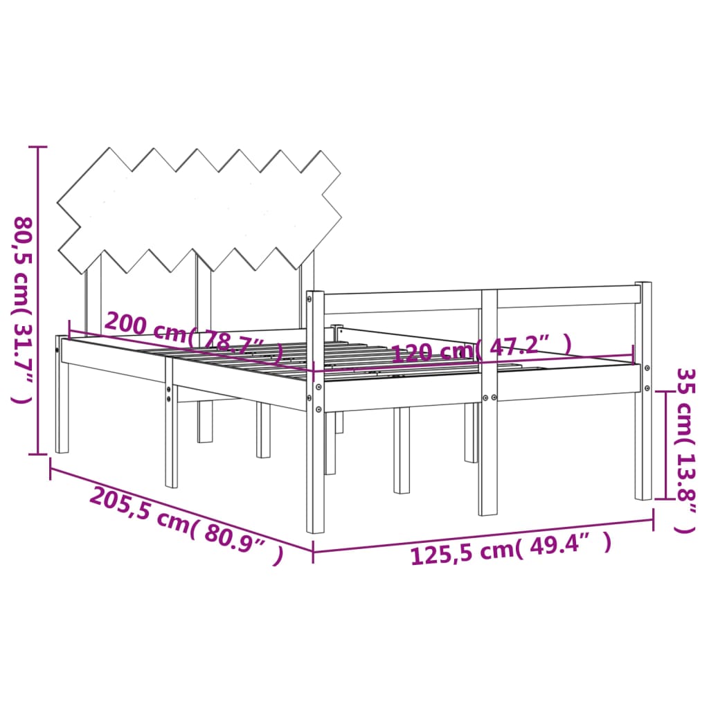 Krevet za starije s uzglavljem bijeli 120x200 cm masivnog drva