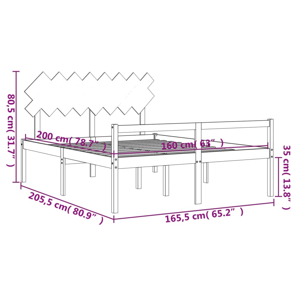 Krevet za starije s uzglavljem 160x200 cm od masivnog drva