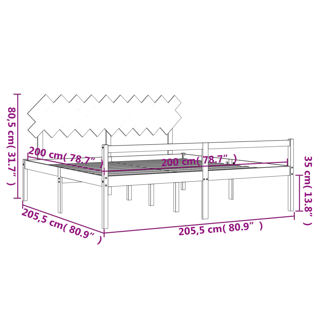 Krevet za starije s uzglavljem 200x200 cm od masivnog drva