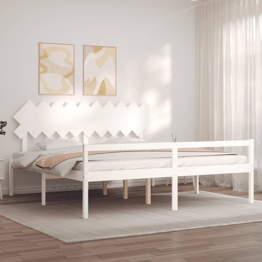 Krevet za starije s uzglavljem bijeli 200x200 cm masivnog drva