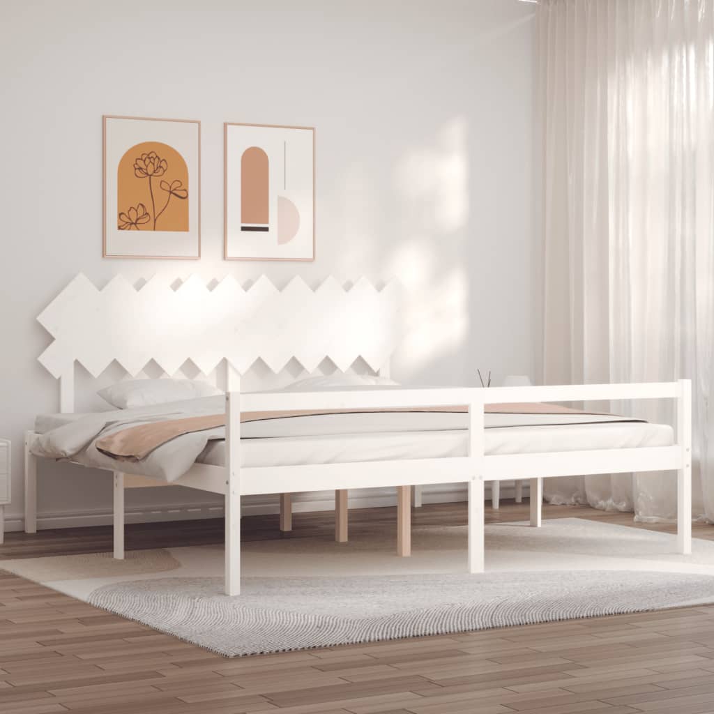Krevet za starije s uzglavljem bijeli 200x200 cm masivnog drva