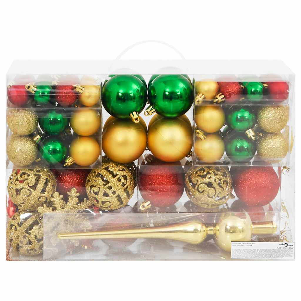 Set božićnih kuglica 112 komada crveni/zeleni/zlatni polistiren