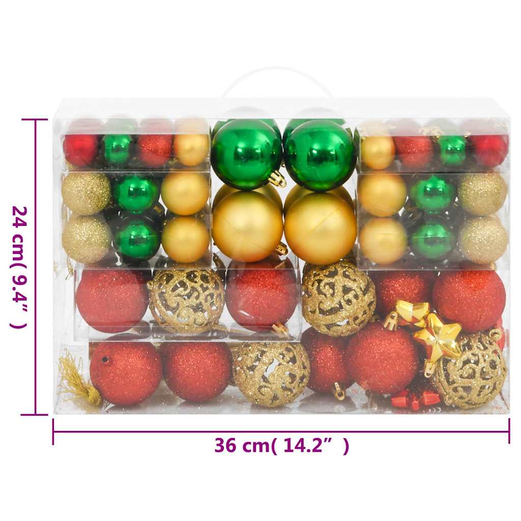 Set božićnih kuglica 112 komada crveni/zeleni/zlatni polistiren