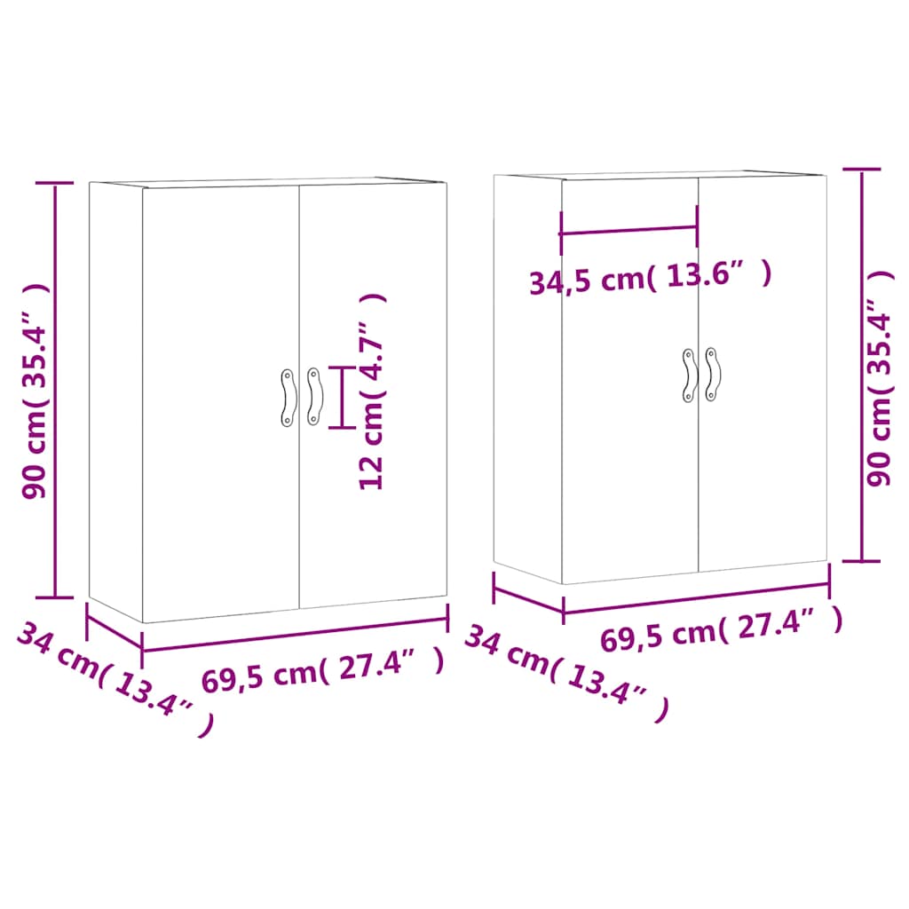 Zidni ormarići 2 kom boja dimljenog hrasta 69,5 x 34 x 90 cm