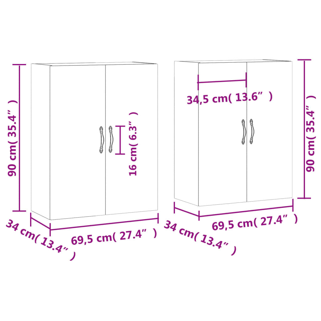 Zidni ormarići 2 kom bijeli 69,5 x 34 x 90 cm