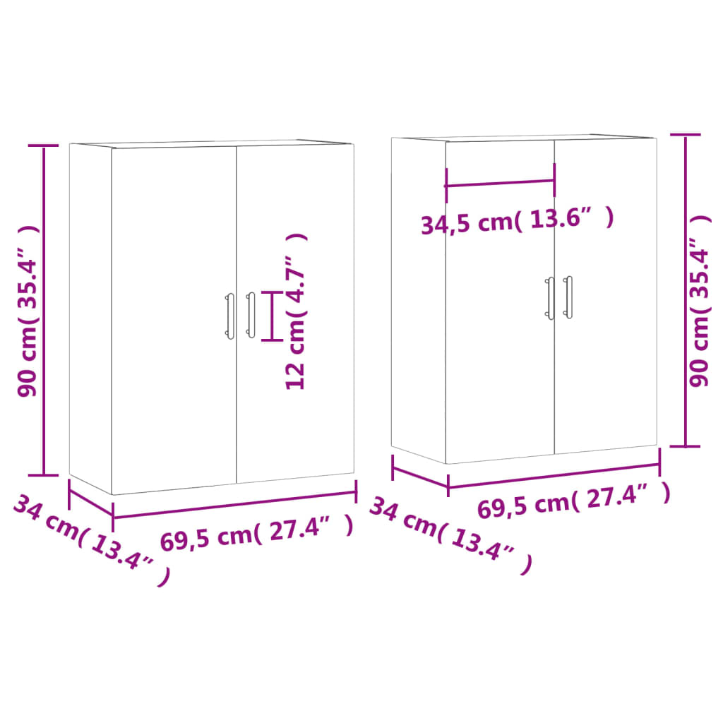 Zidni ormarići 2 kom bijeli 69,5 x 34 x 90 cm