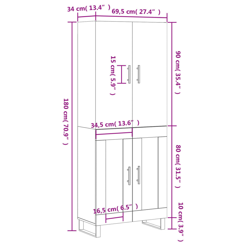 Visoka komoda siva betona 69,5x34x180 cm od konstruiranog drva