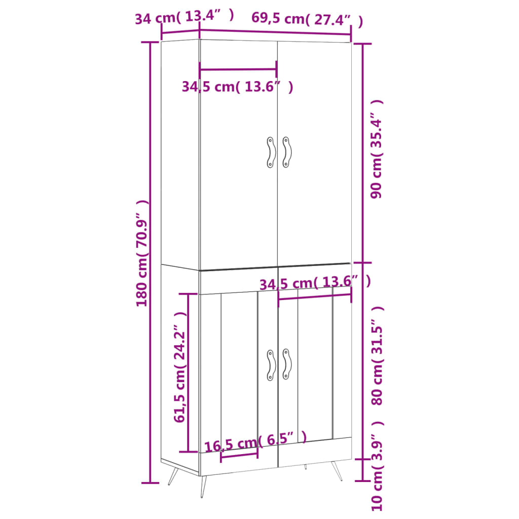 Visoka komoda siva betona 69,5x34x180 cm od konstruiranog drva