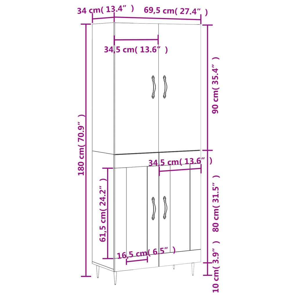 Visoka komoda siva betona 69,5x34x180 cm od konstruiranog drva