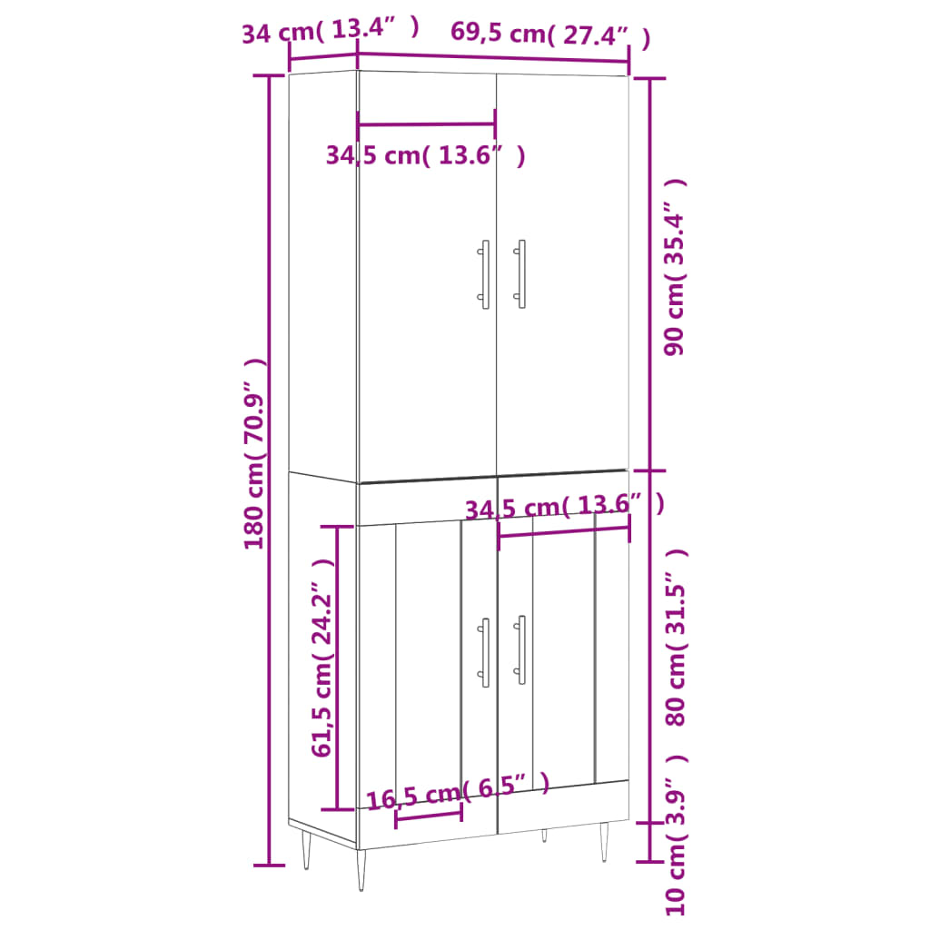 Visoka komoda hrasta sonome 69,5x34x180cm od konstruiranog drva