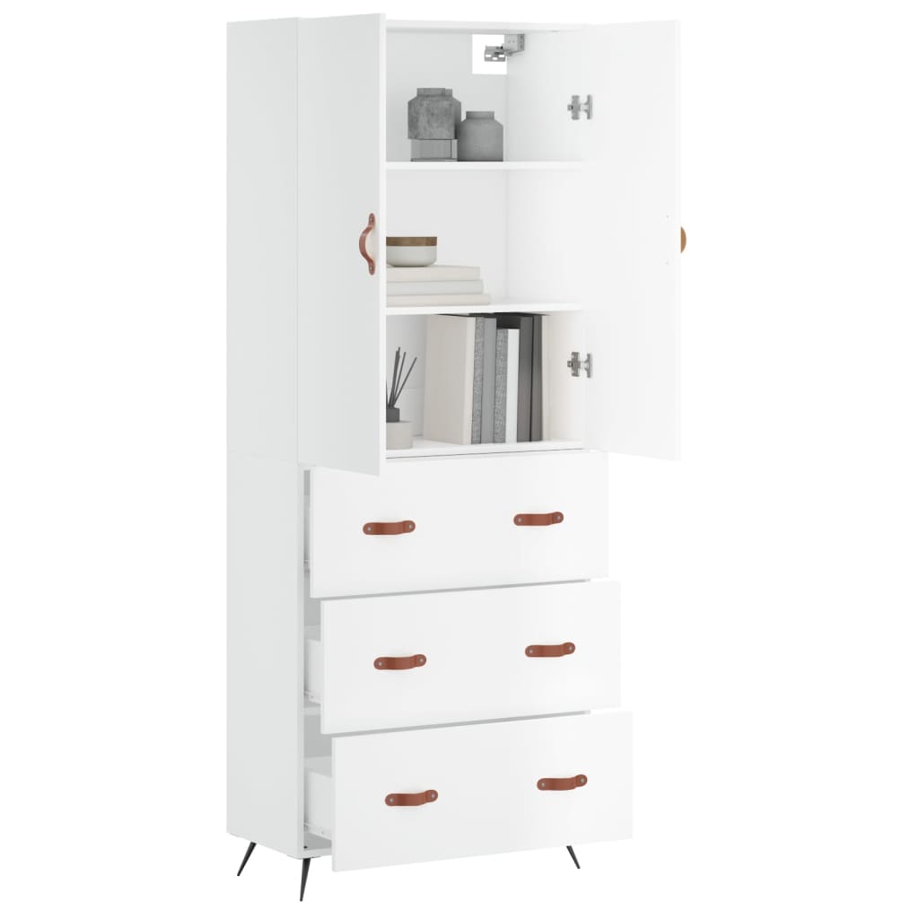 Visoka komoda bijela 69,5x34x180 cm konstruirano drvo