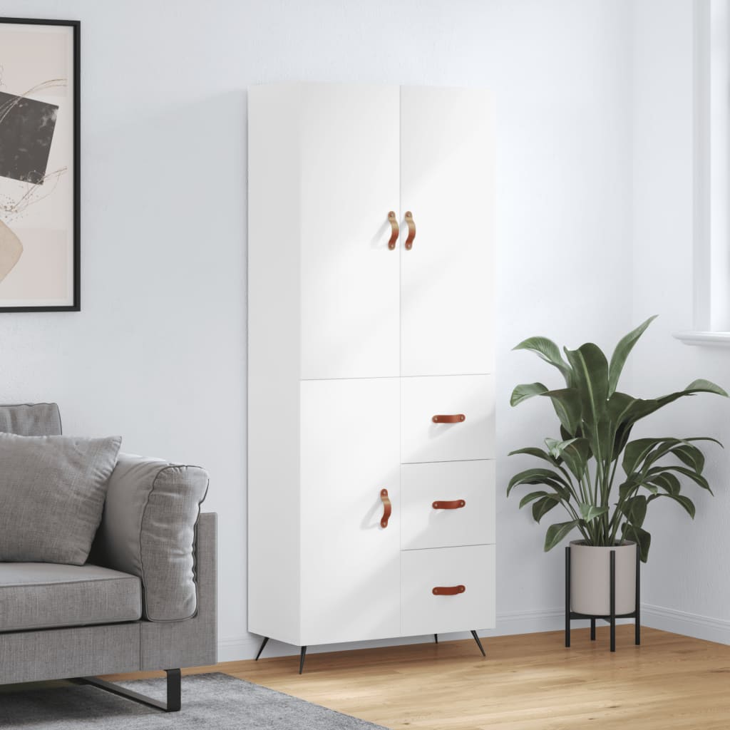Visoka komoda bijela 69,5x34x180 cm konstruirano drvo