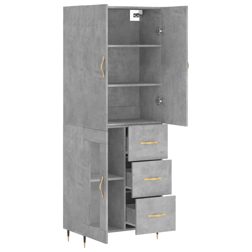 Visoka komoda siva betona 69,5x34x180 cm od konstruiranog drva