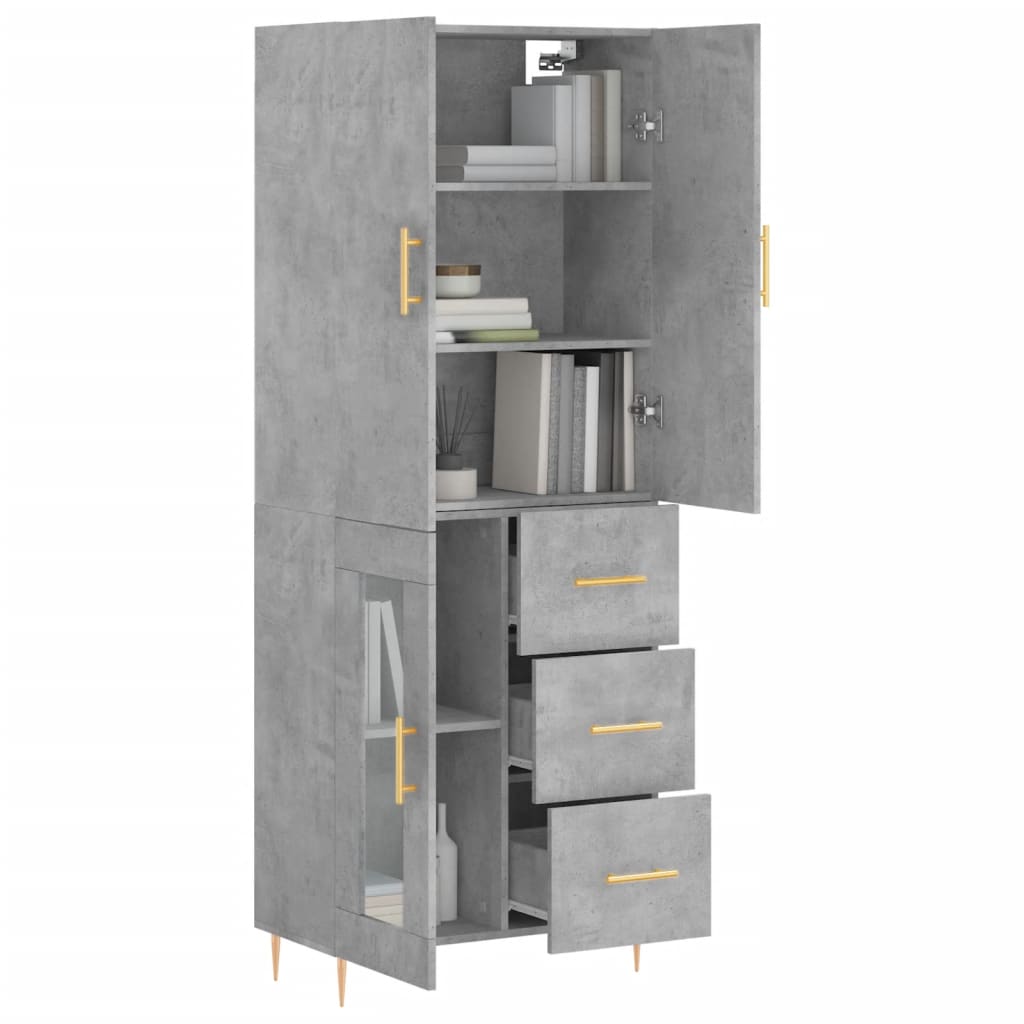 Visoka komoda siva betona 69,5x34x180 cm od konstruiranog drva