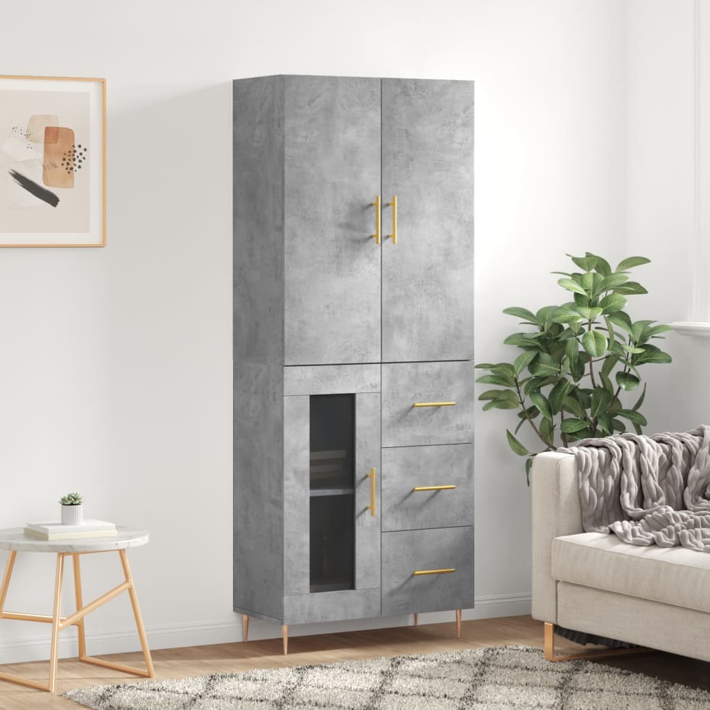 Visoka komoda siva betona 69,5x34x180 cm od konstruiranog drva