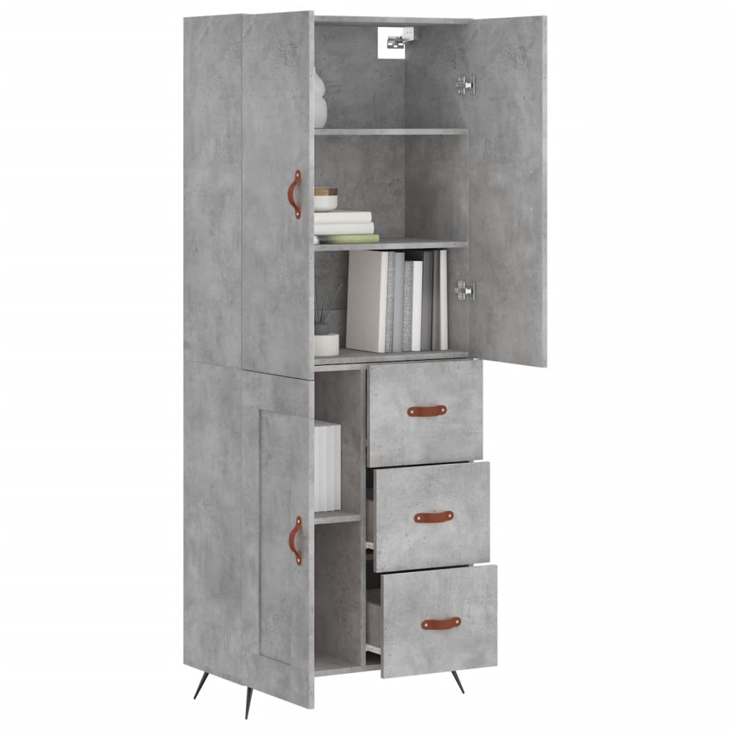 Visoka komoda siva betona 69,5x34x180 cm od konstruiranog drva