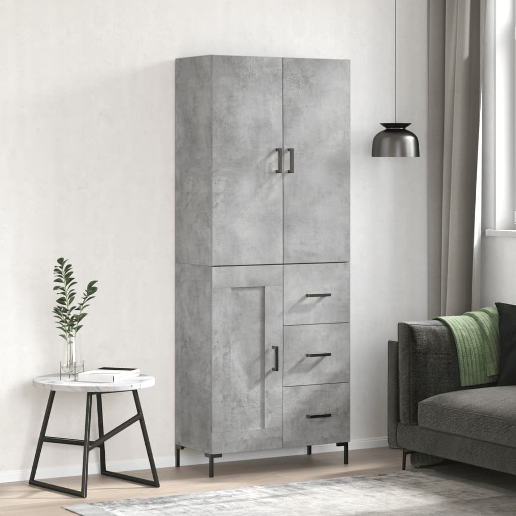 Visoka komoda siva betona 69,5x34x180 cm od konstruiranog drva