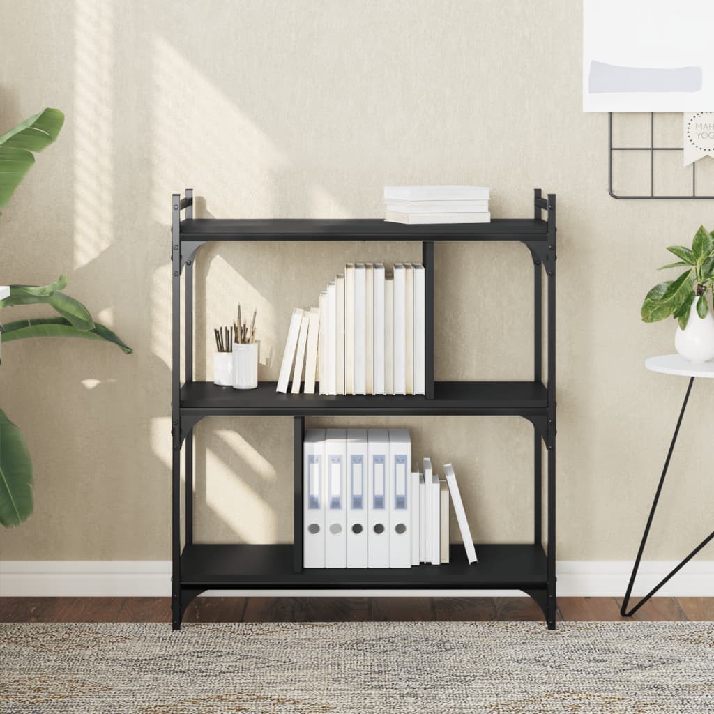Regal za knjige s 3 razine crni 76x32x88 cm konstruirano drvo