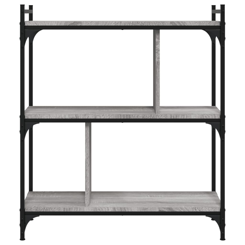 Regal za knjige s 3 razine siva boja hrasta 76x32x88 cm drveni