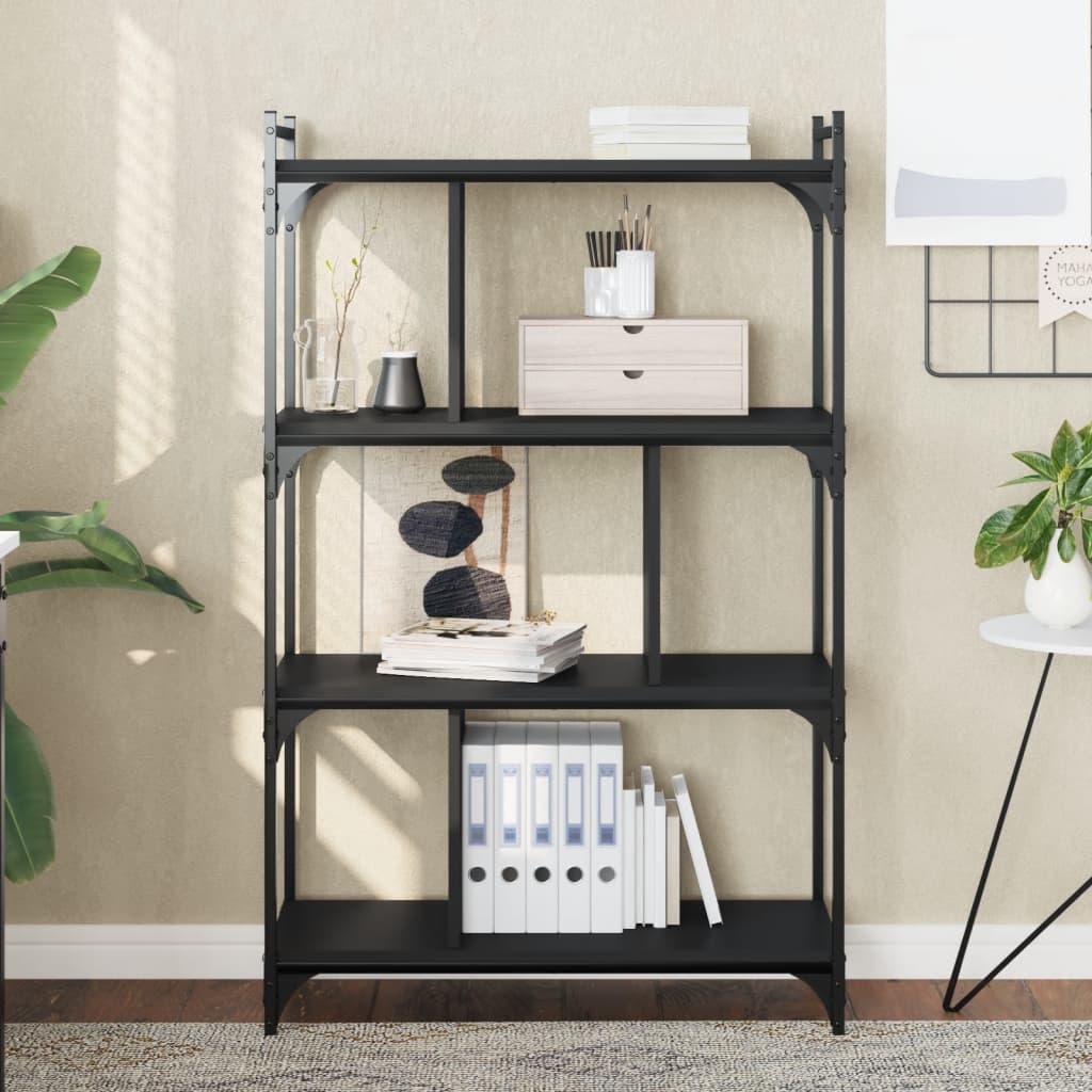 Regal za knjige s 4 razine crni 76x32x123 cm konstruirano drvo
