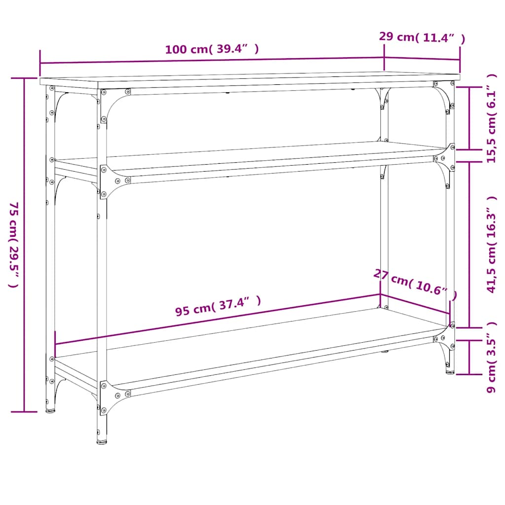 Konzolni stol crni 100 x 29 x 75 cm od konstruiranog drva