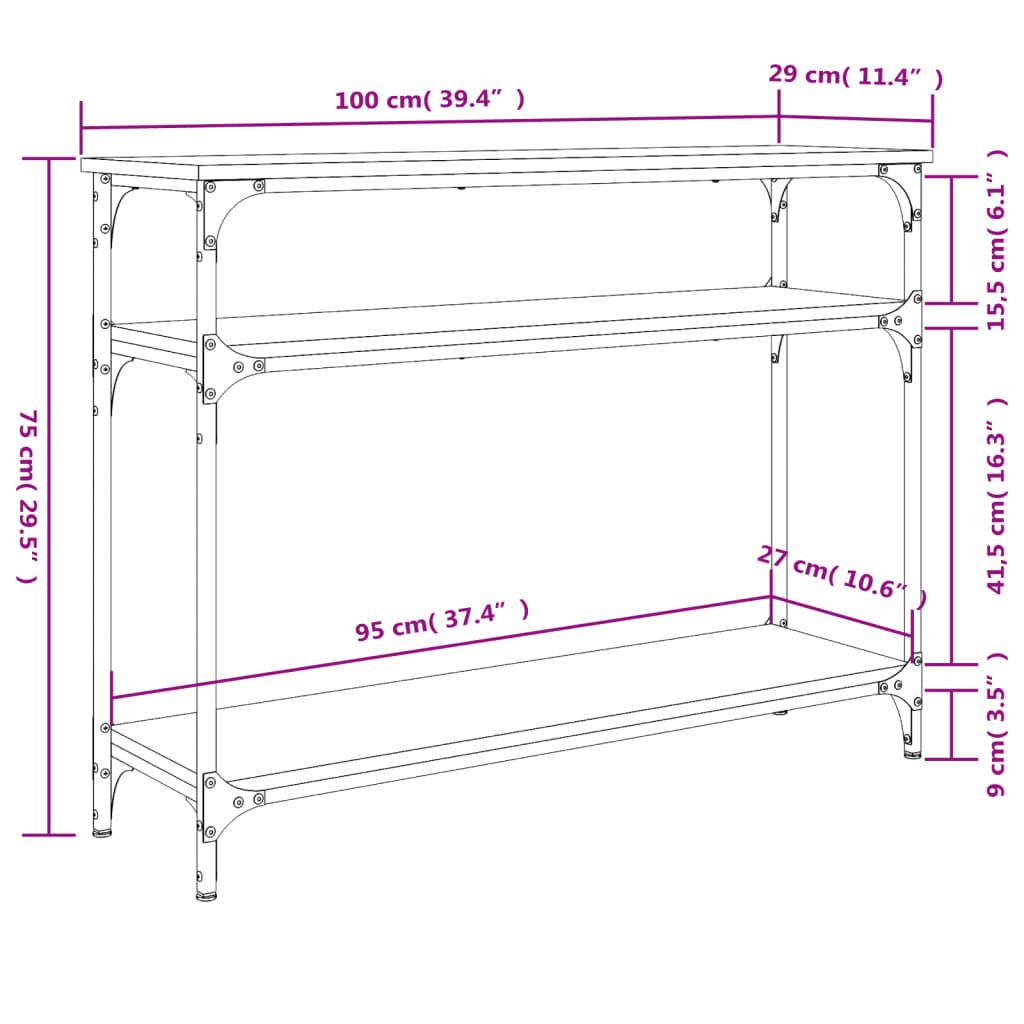 Konzolni stol boja hrasta sonome 100x29x75 cm konstruirano drvo