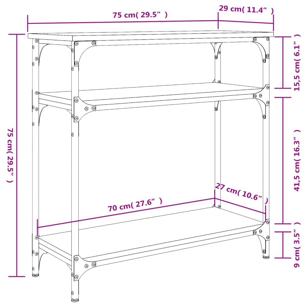 Konzolni stol siva boja hrasta 75x29x75 cm konstruirano drvo