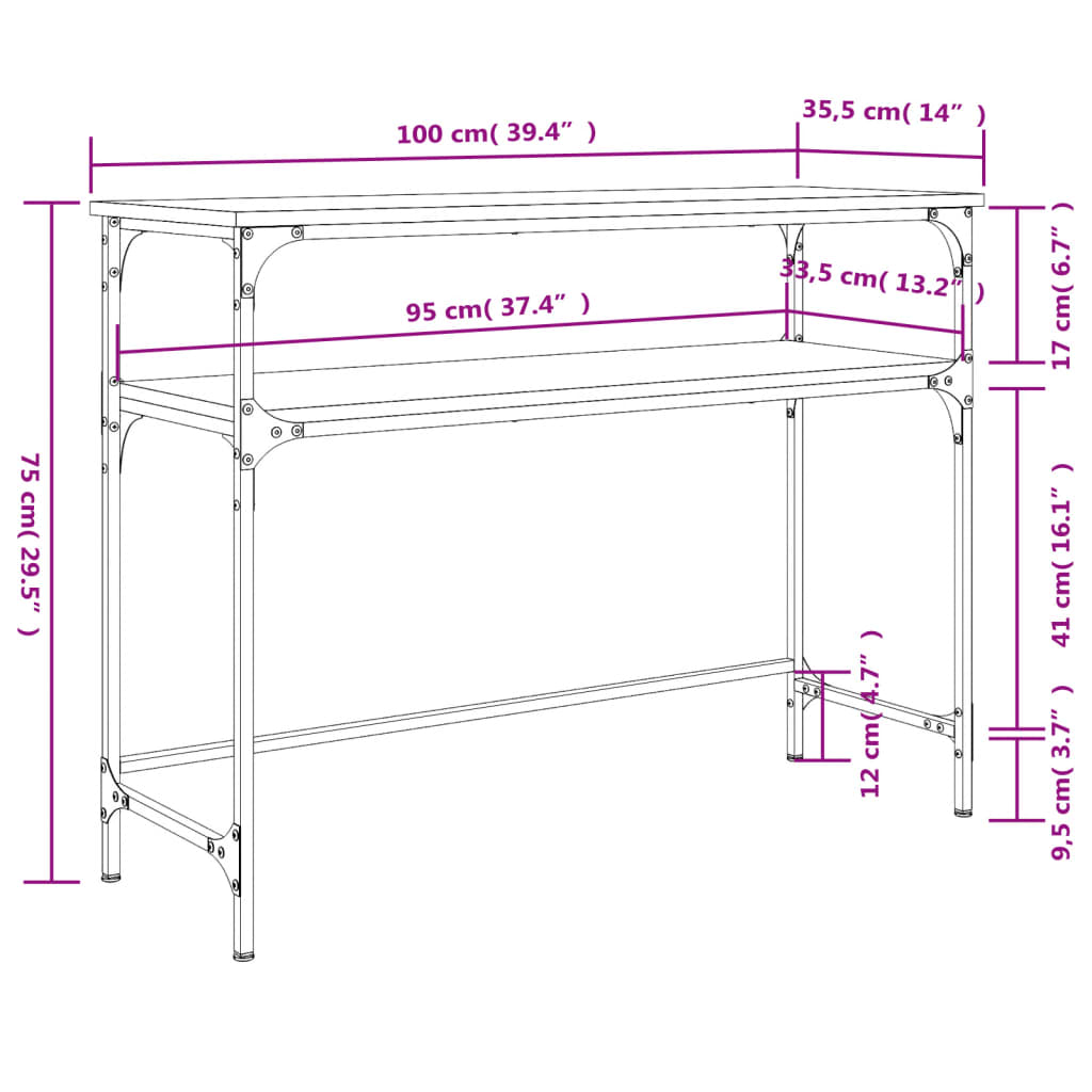 Konzolni stol boja hrasta 100 x 35,5 x 75 cm konstruirano drvo
