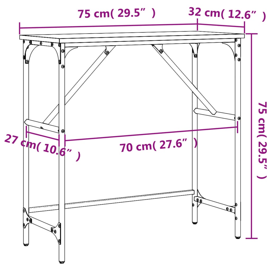 Konzolni stol boja hrasta 75 x 32 x 75 cm konstruirano drvo