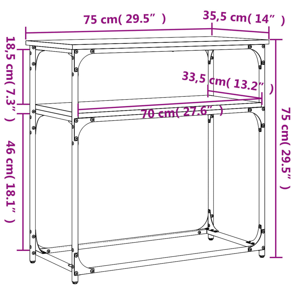 Konzolni stol boja hrasta 75 x 35,5 x 75 cm konstruirano drvo