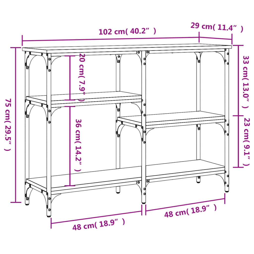 Konzolni stol boja smeđeg hrasta 102x29x75 cm konstruirano drvo