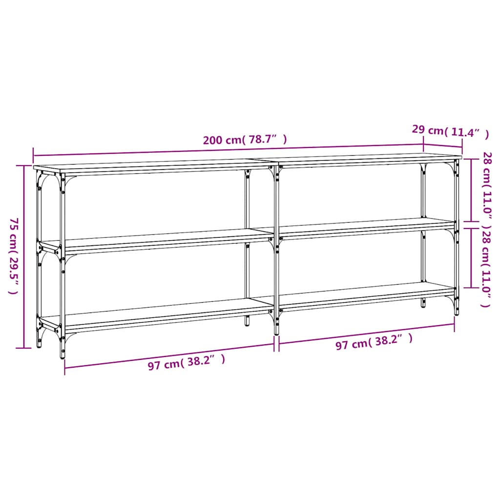 Konzolni stol crni 200 x 29 x 75 cm od konstruiranog drva