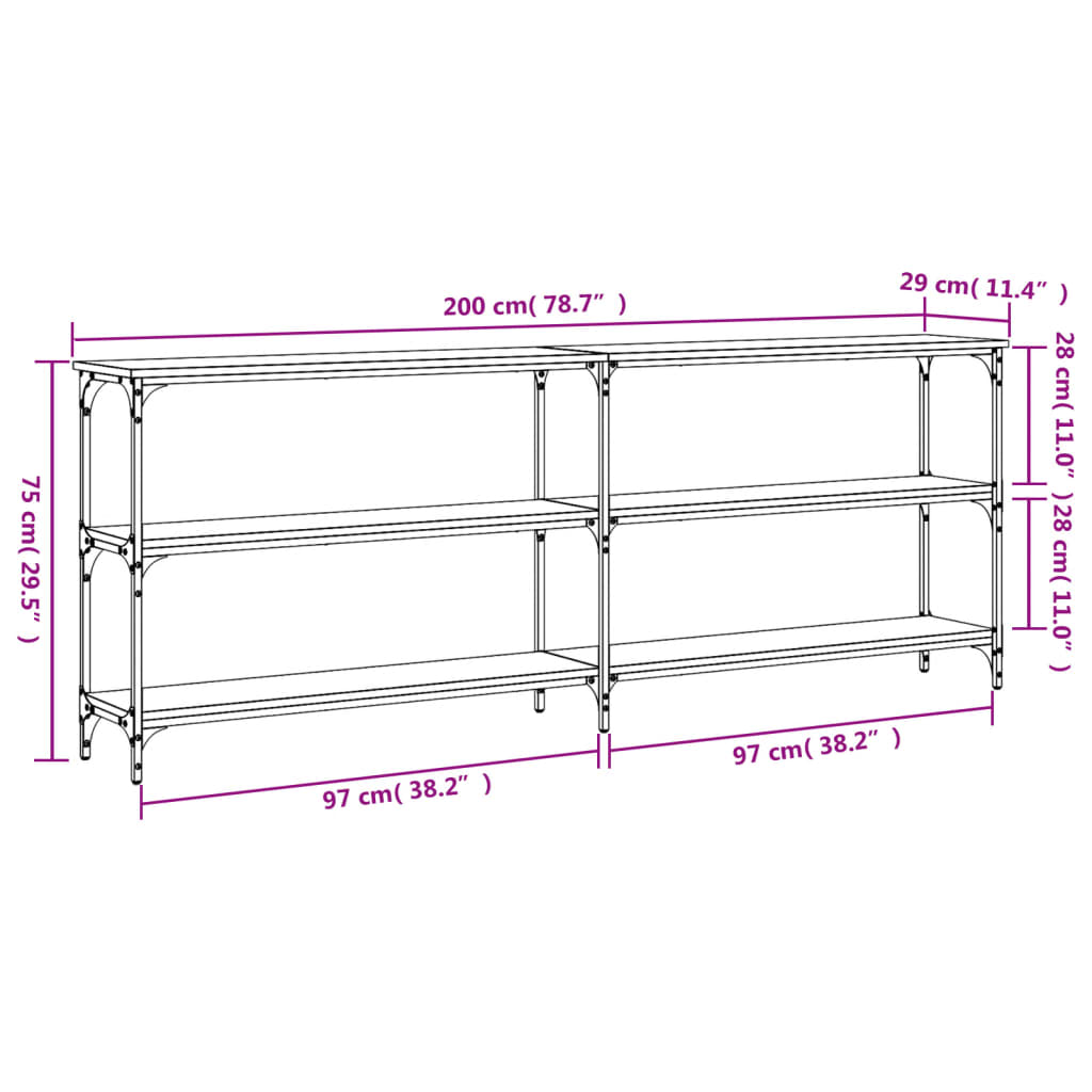 Konzolni stol boja hrasta 200x29x75 cm od konstruiranog drva
