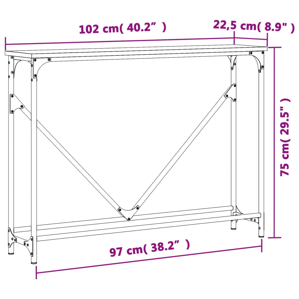 Konzolni stol crni 102 x 22,5 x 75 cm od konstruiranog drva