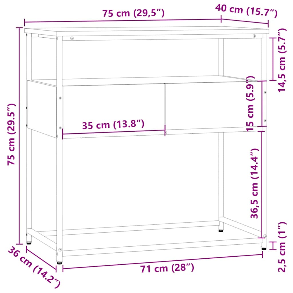 Konzolni stolić Sonoma hrast 75x40x75 cm Konstruirano drvo