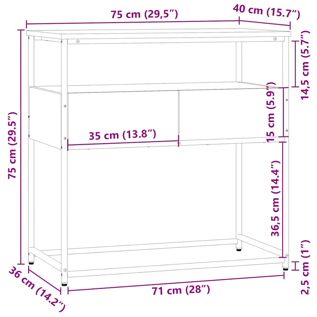 Konzolni stol boja hrasta 75 x 40 x 75 cm konstruirano drvo