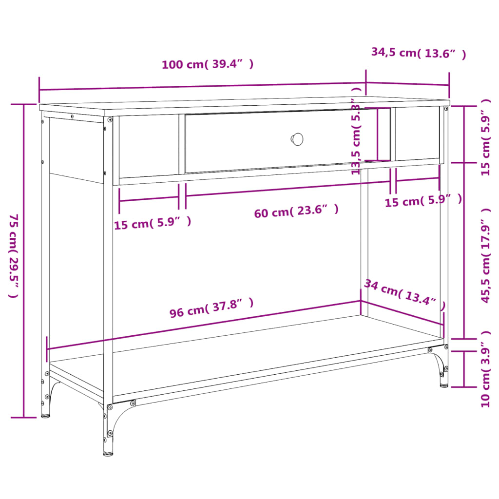 Konzolni stol boja hrasta 100 x 34,5 x 75 cm konstruirano drvo