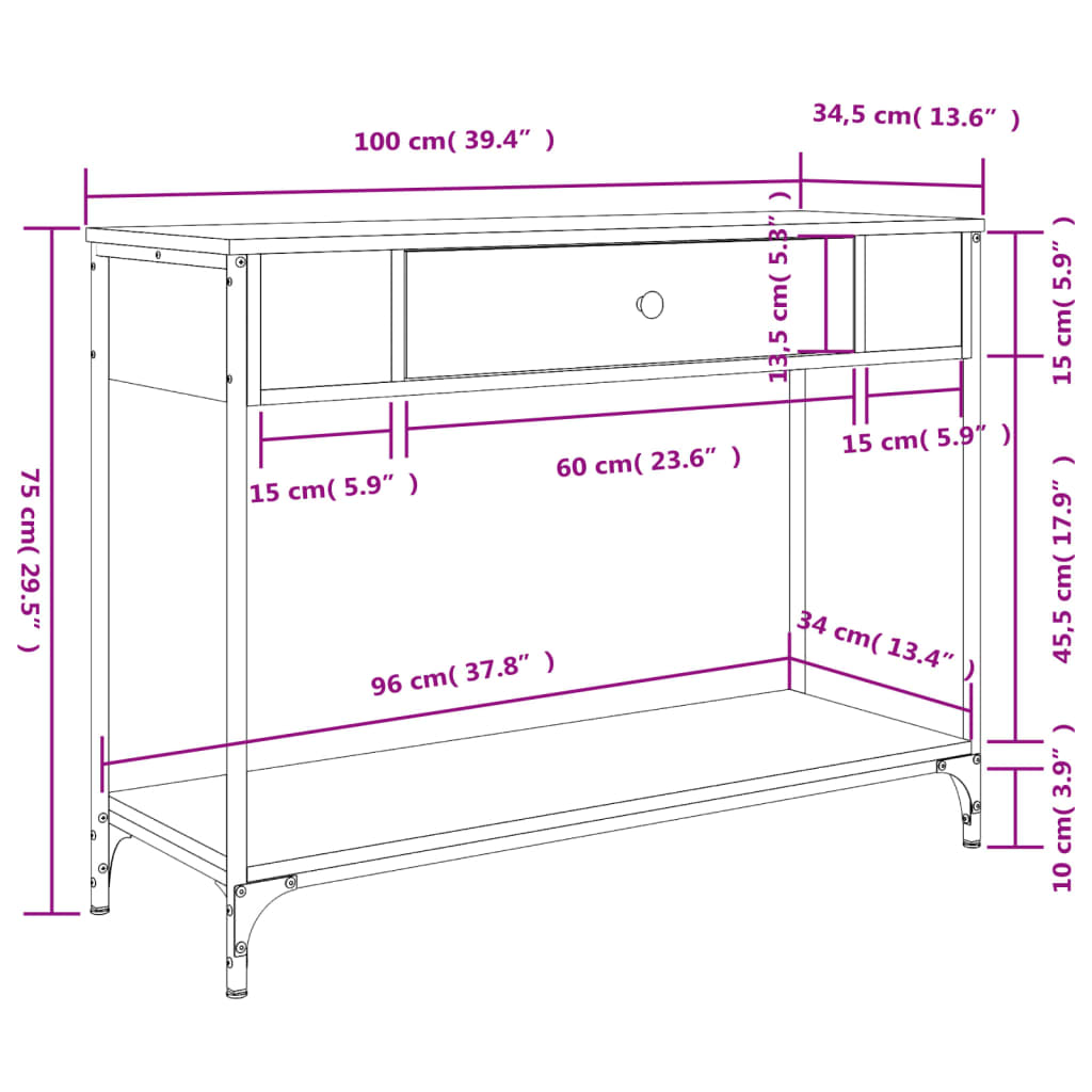 Konzolni stol boja hrasta 100 x 34,5 x 75 cm konstruirano drvo