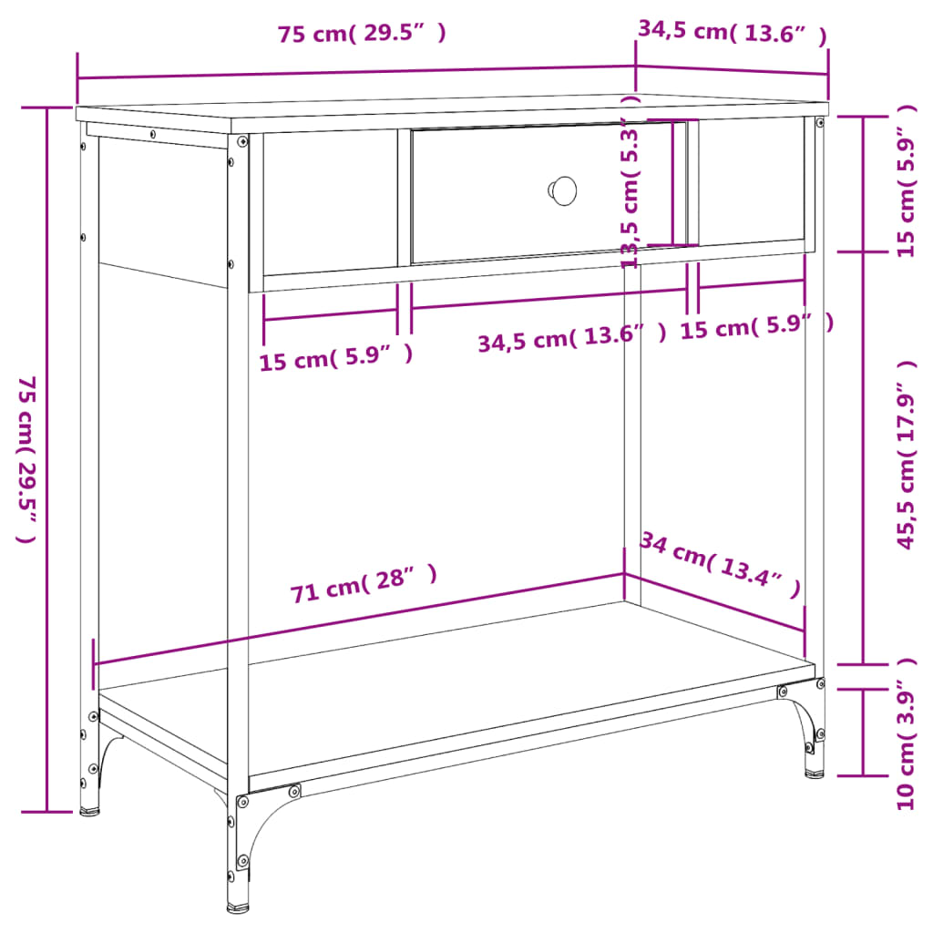 Konzolni stol crni 75 x 34,5 x 75 cm od konstruiranog drva