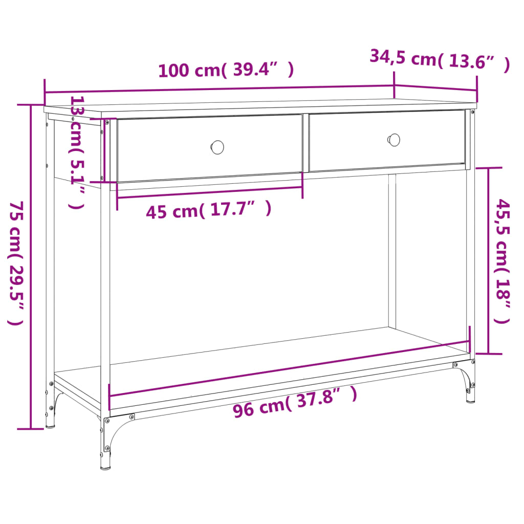Konzolni stol siva boja hrasta 100x34,5x75 cm konstruirano drvo