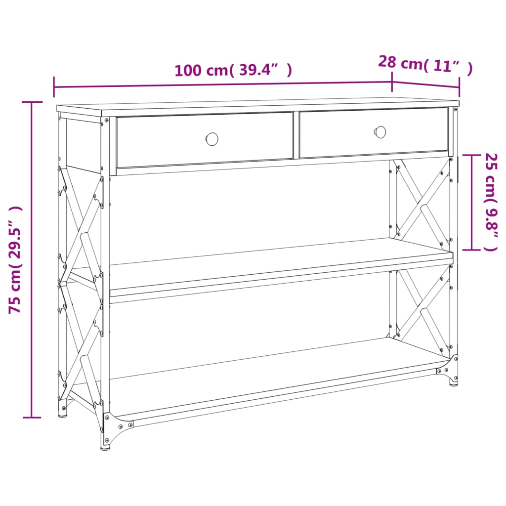 Konzolni stol boja hrasta 100x28x75 cm od konstruiranog drva