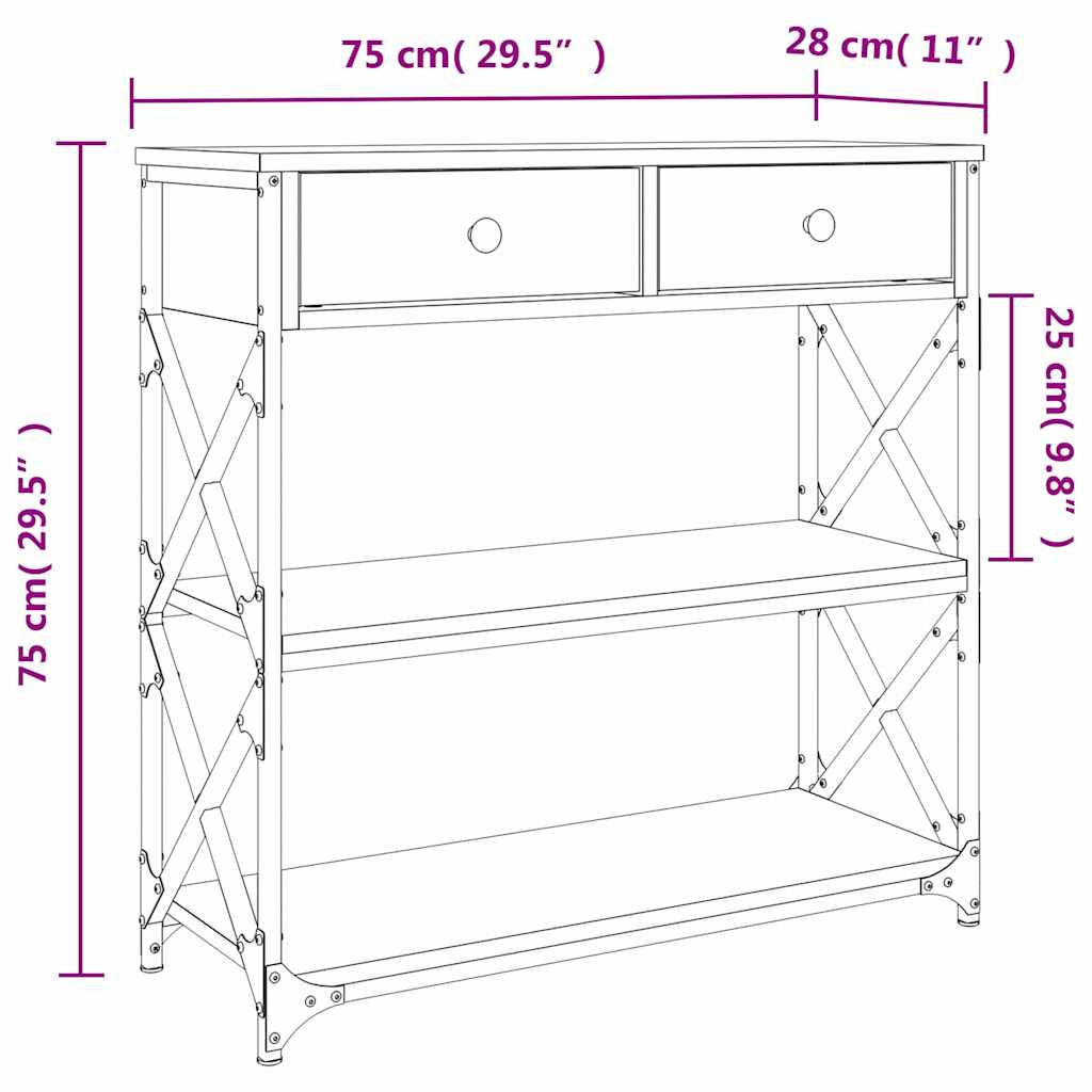 Konzolni stol siva boja hrasta 75x28x75 cm konstruirano drvo