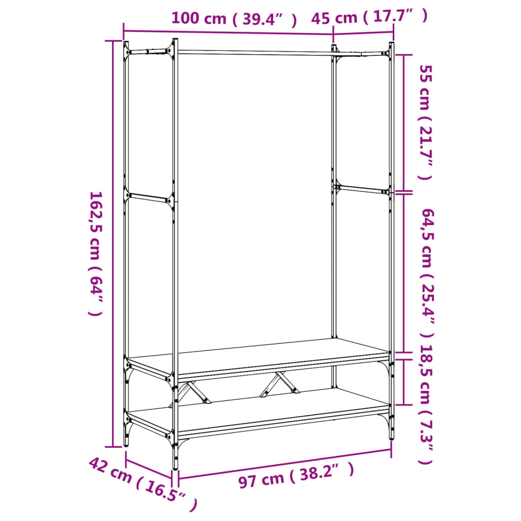 Stalak za odjeću s policama Smeđa hrasta od konstruiranog drva