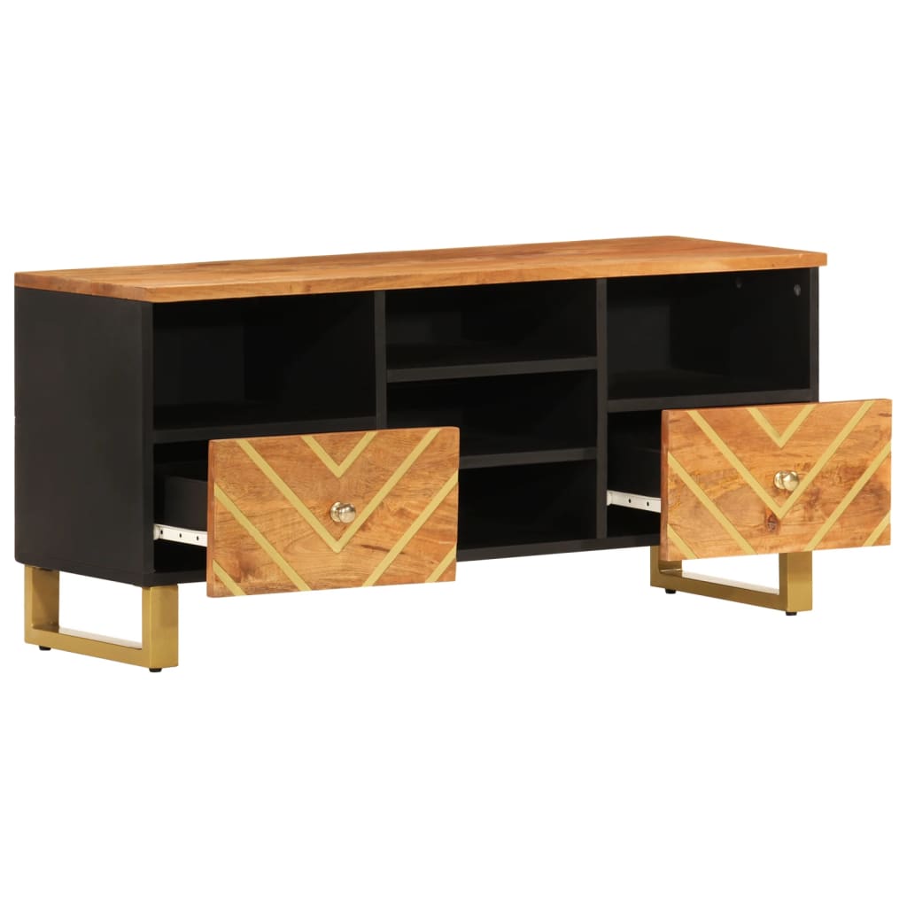 TV ormarić smeđe-crni 100 x 33,5 x 46 cm od masivnog drva manga