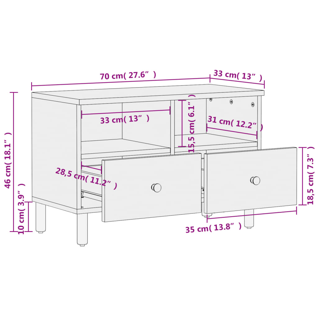 TV ormarić crni 70 x 33 x 46 cm od masivnog drva manga