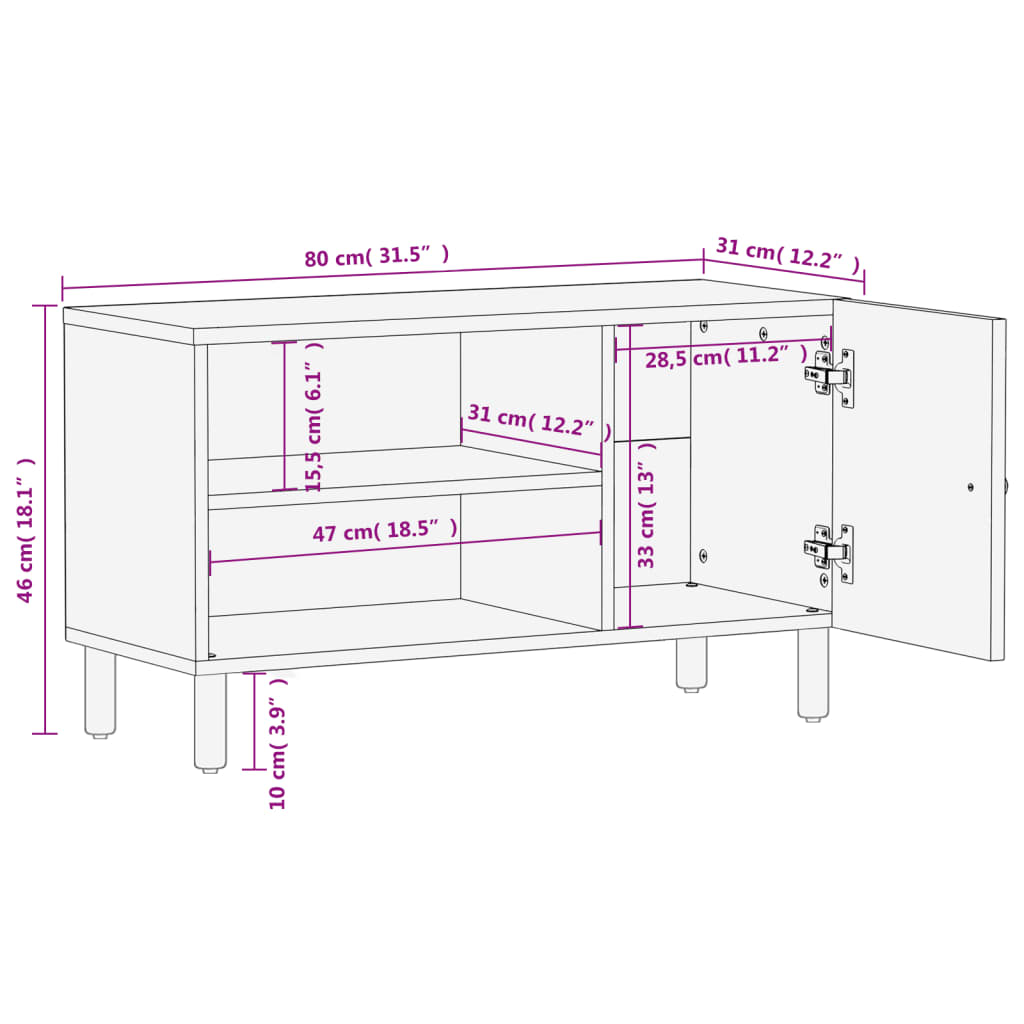 TV ormarić crni 80 x 31 x 46 cm od masivnog drva manga